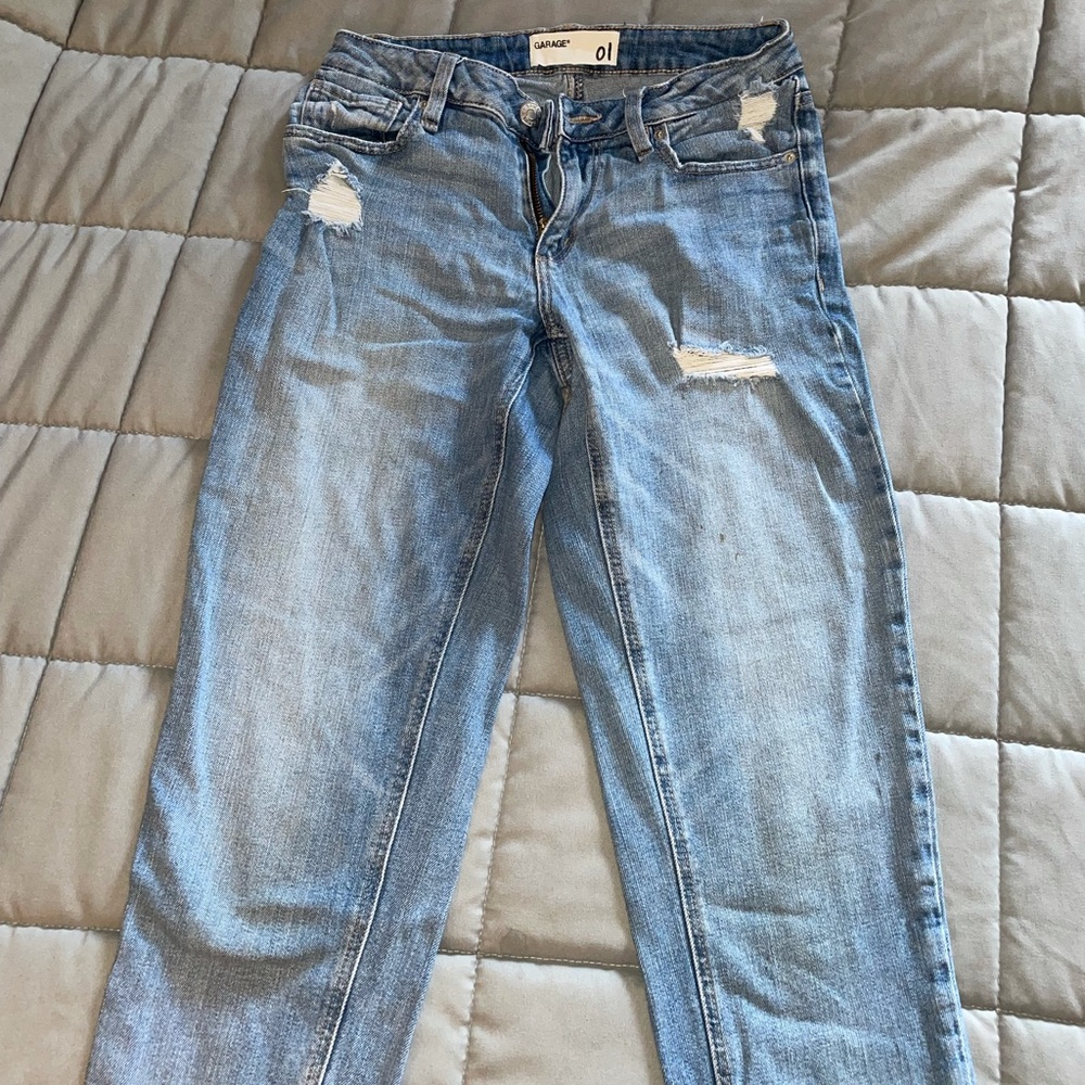 Garage mid rise distressed mom jeans